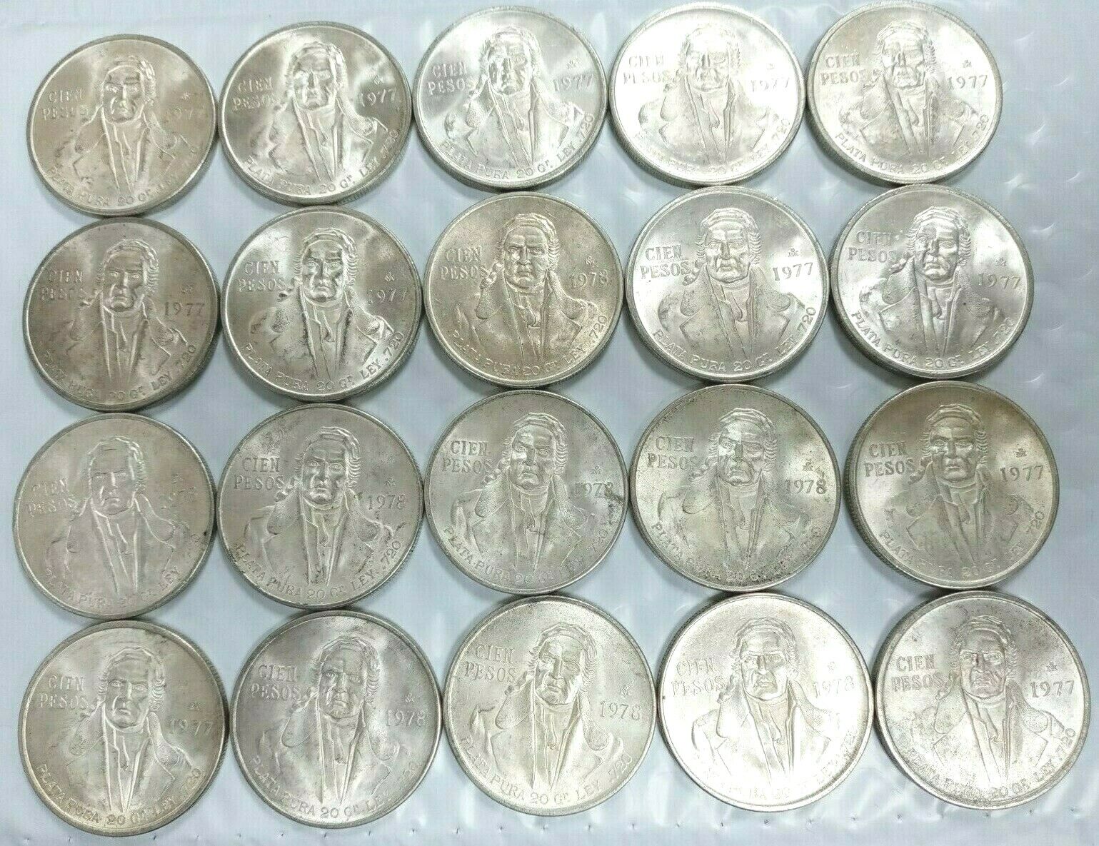 Lot of (20) Mexico 1977-78 Cien 100 Silver Pesos Mexican Coins Au+ L375 Без бренда