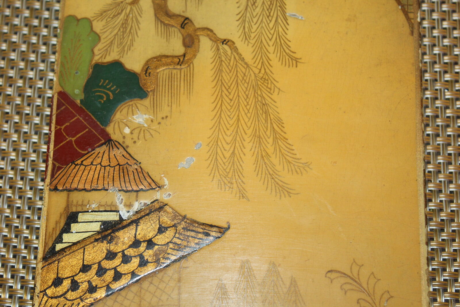 Pair Chinese Wood Painted Furniture Panels Village Trees Без бренда - фотография #3