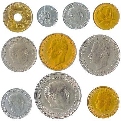 ESPANA - 10 DIFFERENT SPANISH COINS. OLD SPAIN MONEY: PESETAS CÉNTIMOS 1940-2001 Hobby of Kings
