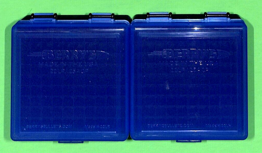 .25 ACP BLUE PLASTIC AMMO / Case / Storage 2 x 100 Round for .22LR   Berry's 22/100
