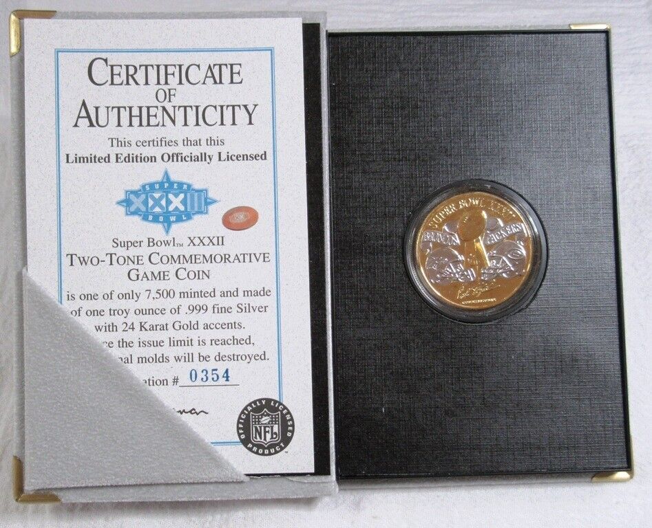 SUPER BOWL XXXII BRONCOS vs PACKERS 1998 OFFICIAL NFL GAME COIN #354 of 7,500. Balfour - фотография #2