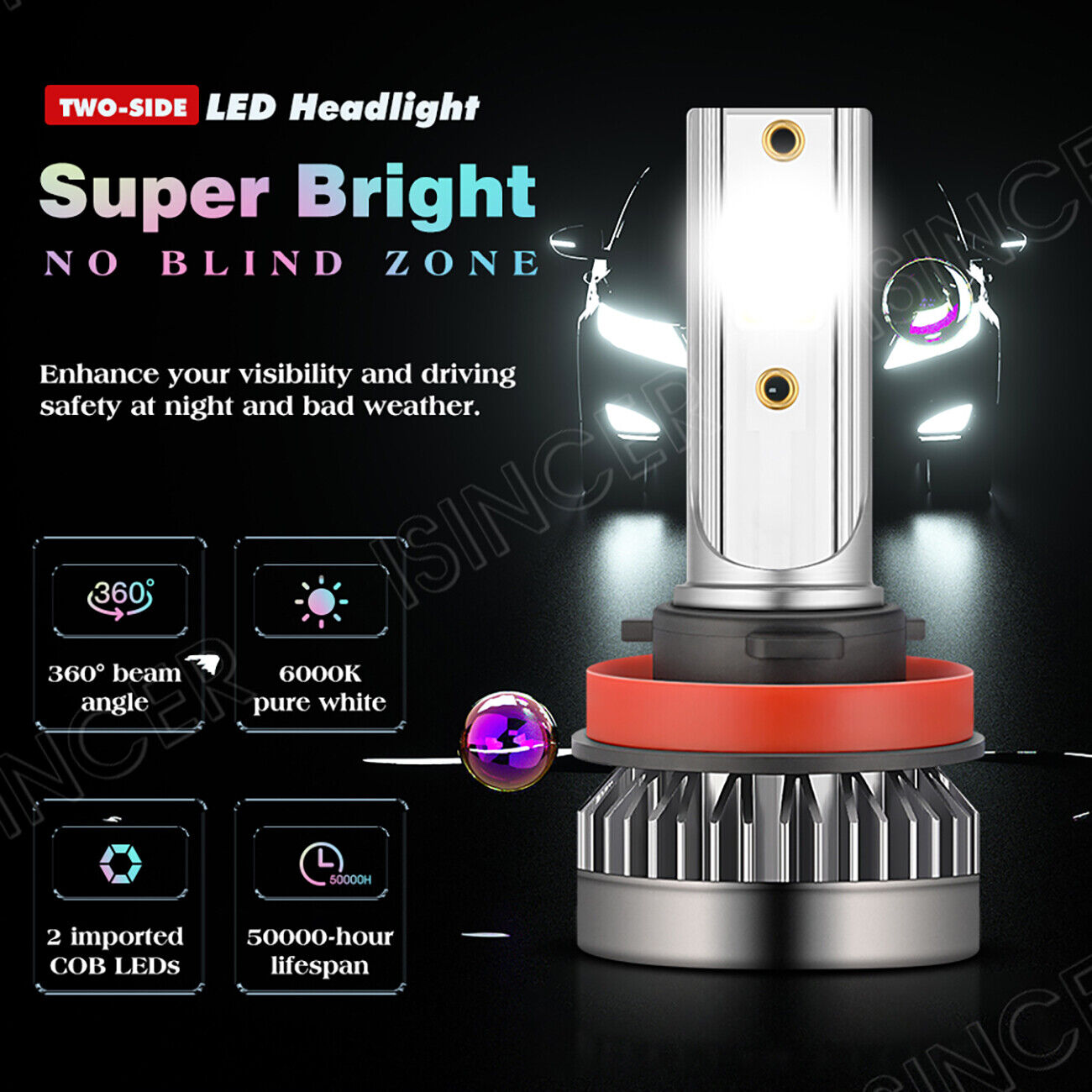 Mini H11 LED Headlight Kit H9 H8 1200W 280000LM High Low Beam Bulbs Fog Light 2X isincer Does Not Apply - фотография #5