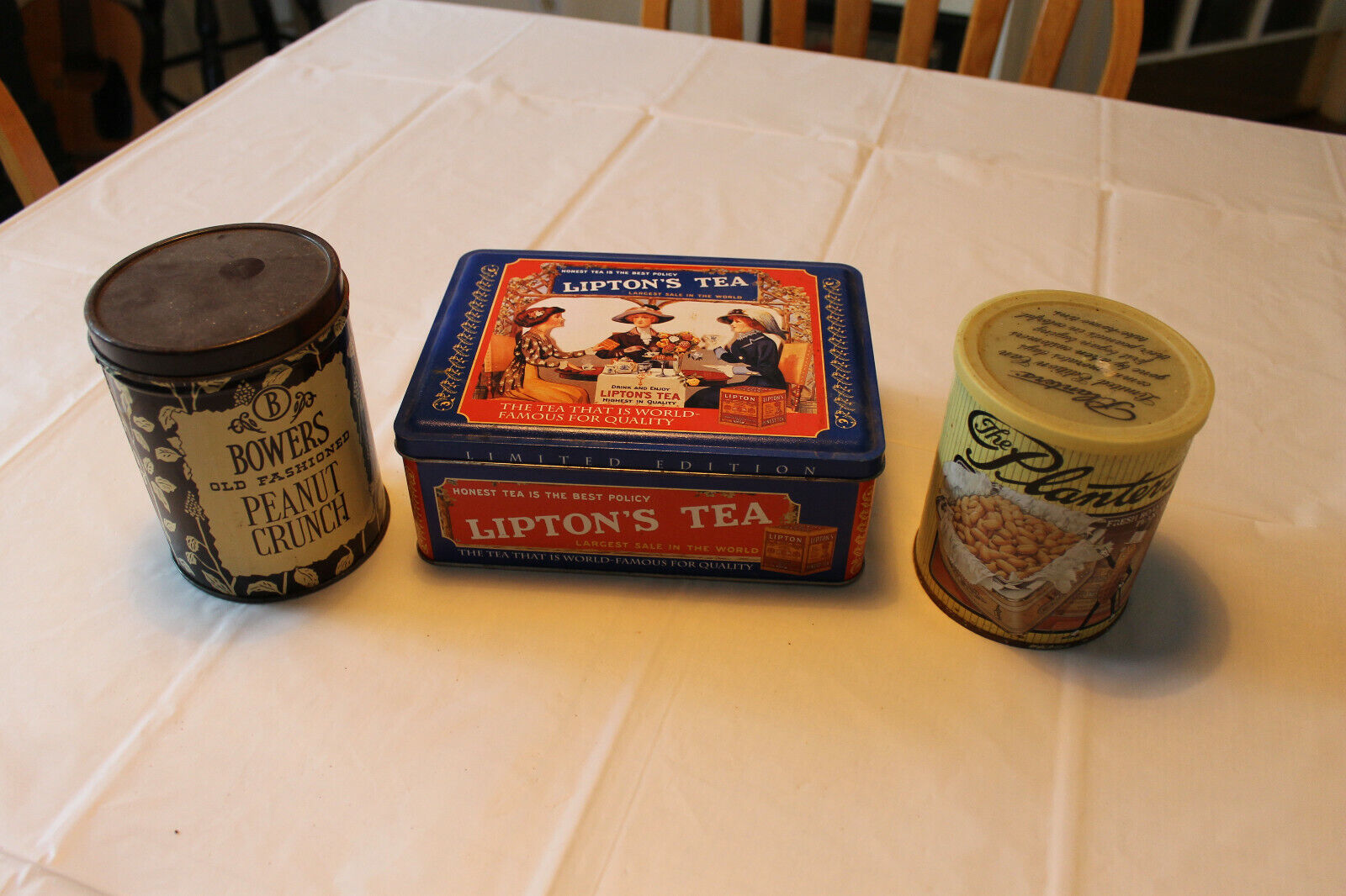 Vintage Tins - Planters Peanuts/ Bowers Peanut Crunch/ Liptons Tea - Shipping Без бренда