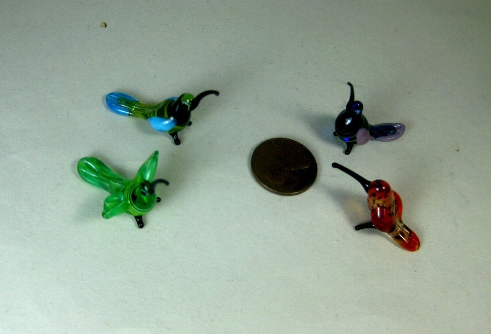 blown glass animals   4 hummingbirds   murano tiny figurine miniature art  1.8" Без бренда