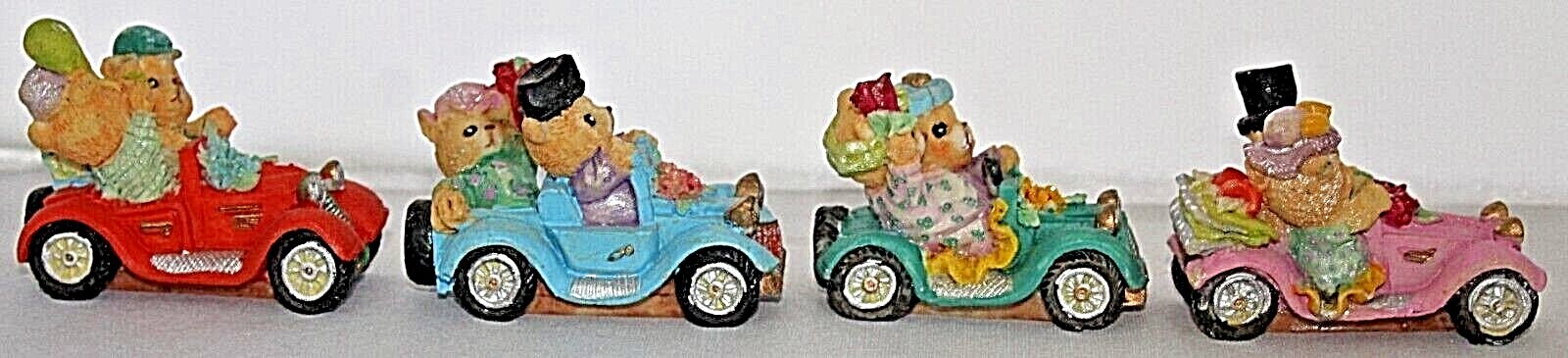 Vintage Set of 4 Hand Painted Polyresin Teddy Bear Couples in Cars Ornaments Unbranded - фотография #2