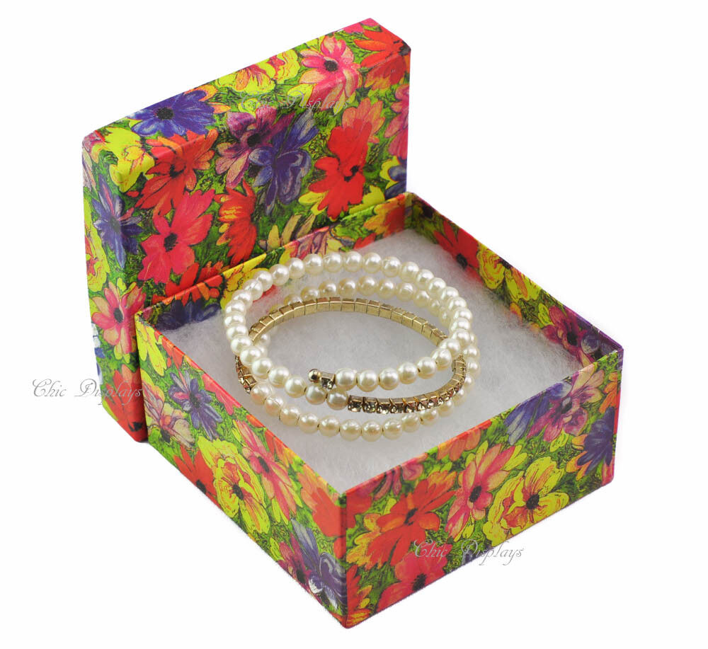 6pc Gift Boxes Deep Gift Boxes Cotton Filled Boxes Floral Jewelry Gift Boxes 2"H Unbranded