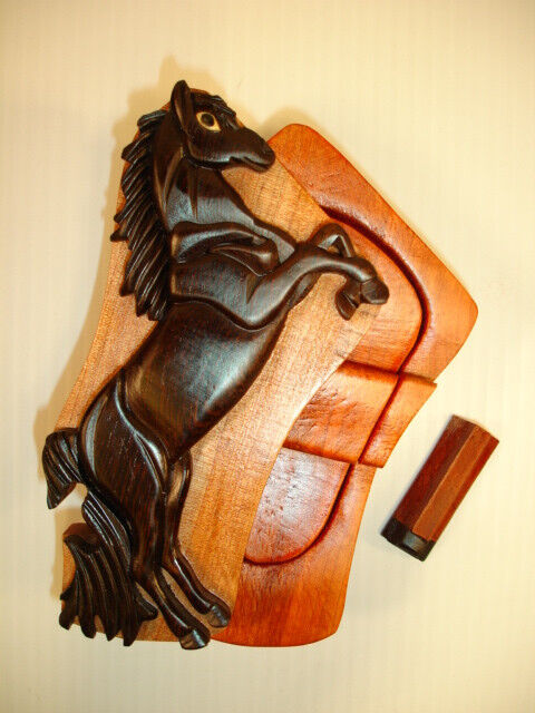Hand crafted 3D Intarsia Wood Art HORSE Puzzle Wooden Box Wild Animal Без бренда - фотография #2