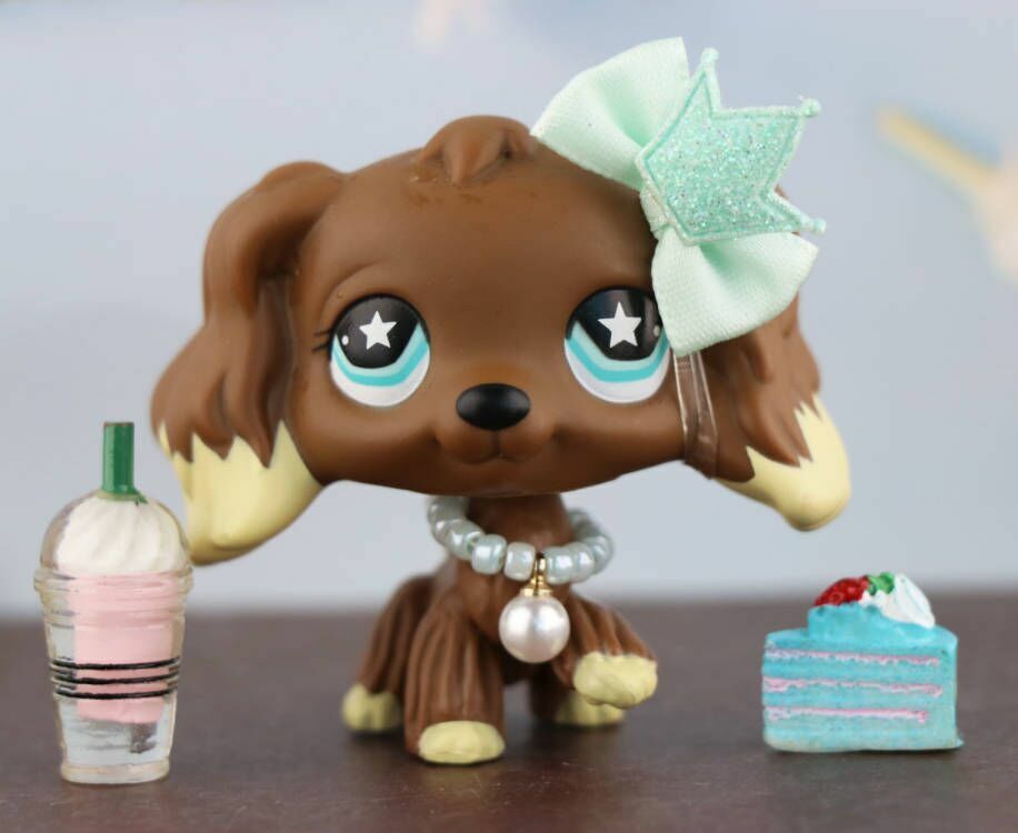Authentic Littlest Pet Shop LPS Cocker Spaniel dog 960 With lps Accessories RARE NLPS