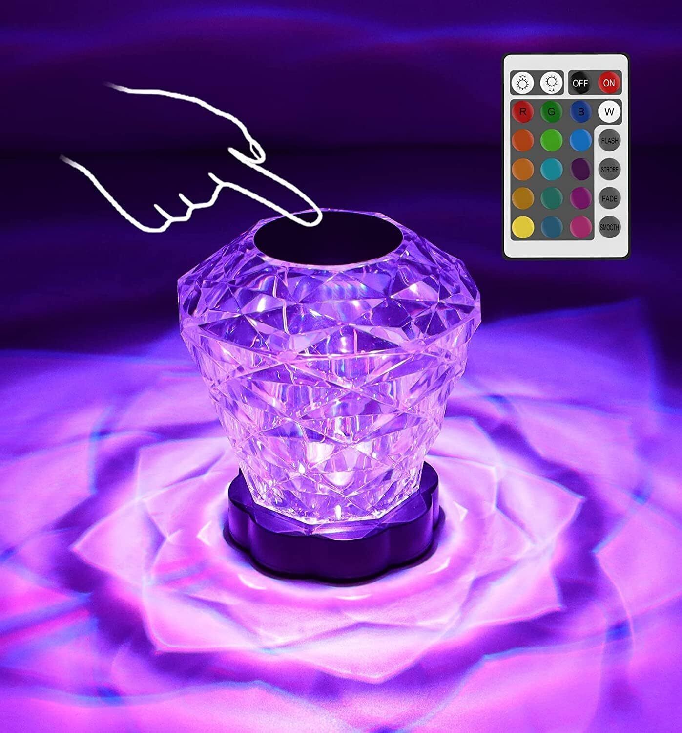 Crystal Lamp 16 Color, Touch Control Rose Table Lamp, Remote Clear  BestYiJo