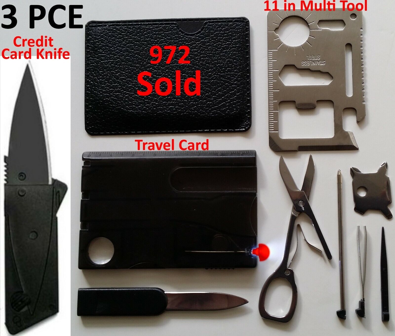 Credit Card Knives 11 in 1 Multi tools 3 Lot Wallet Thin Pocket Survival Knife  Unbranded Classic