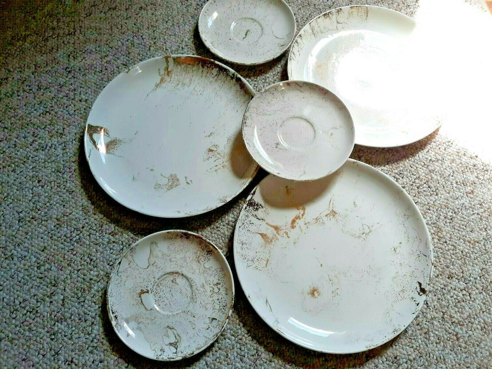 Lot of 6 Sascha Brastoff GOLD FOIL /WHITE Mid Century plates 3 big /3 small GC  Sasha Brastoff - фотография #7