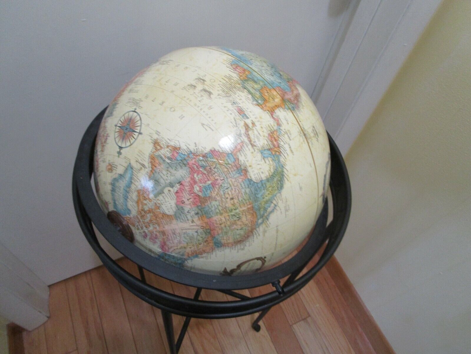 MCM Vintage Replogle World Globe 12' & iron metal Art stand w/stars 1960's 35½”T Без бренда - фотография #9
