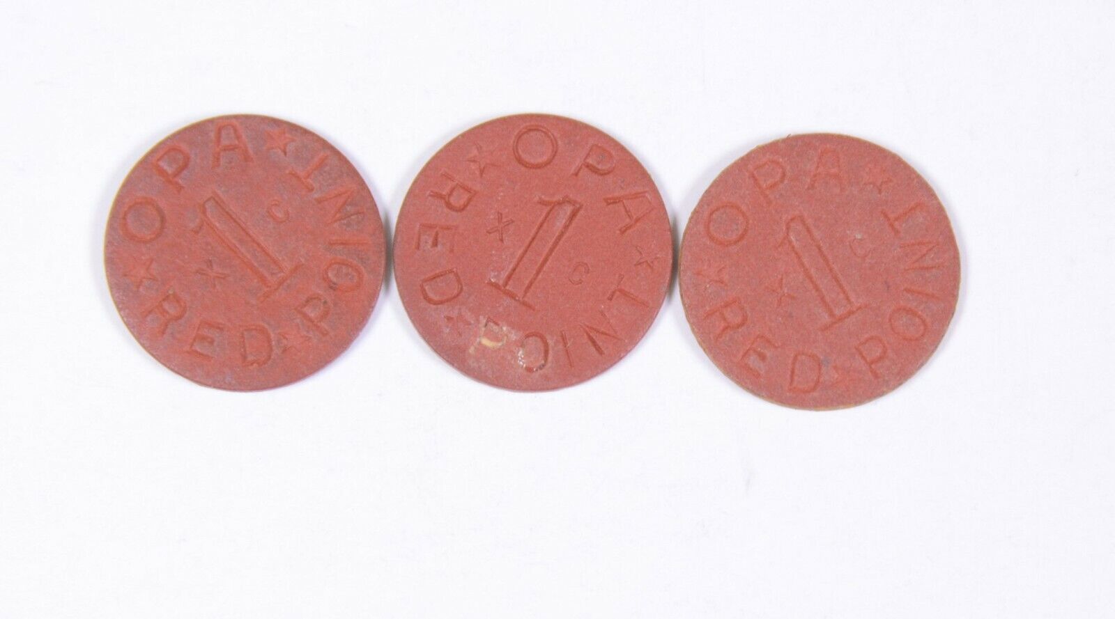 Lot of (3) Vintage WWII ERA  Red OPA Tax Tokens Marked XC  issued 1942 to 1945  Без бренда - фотография #3