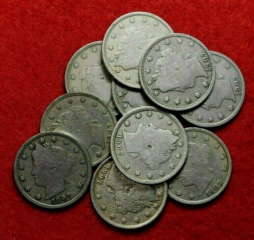 1907 10 coin VG Liberty Nickel lot 1/4 ROLL #23001907 Без бренда