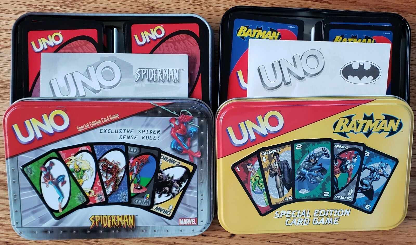 LOT of 2 UNO Games -- BATMAN / SPIDERMAN  VG Condition  Quick & Free Shipping! Mattel