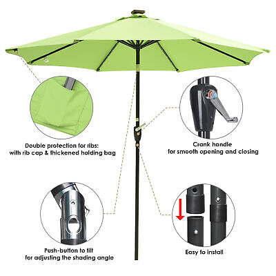 2 Pack of 9ft Solar Power Patio Umbrella 8 Ribs LED Outdoor Crank Tilt Sunshade Apluschoice 07UMB005-9ALLED-B04X2 - фотография #6