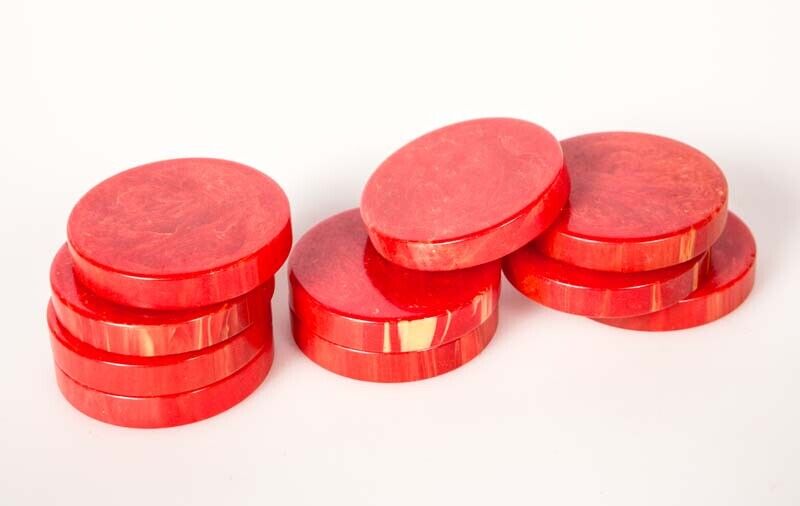 LOT 10 CATALIN Backgammon Red Marbeized 30mm x 5mm Thick (1.1/8 in) by Bakelite Без бренда