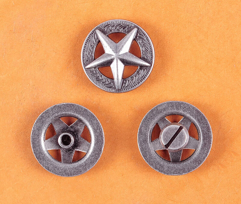 LOT 10PCS 25*25MM WESTERN TEXAS RAISED STAR ANTIQUE SILVER LEATHERCRAFT CONCHOS Unbranded Does not apply - фотография #5