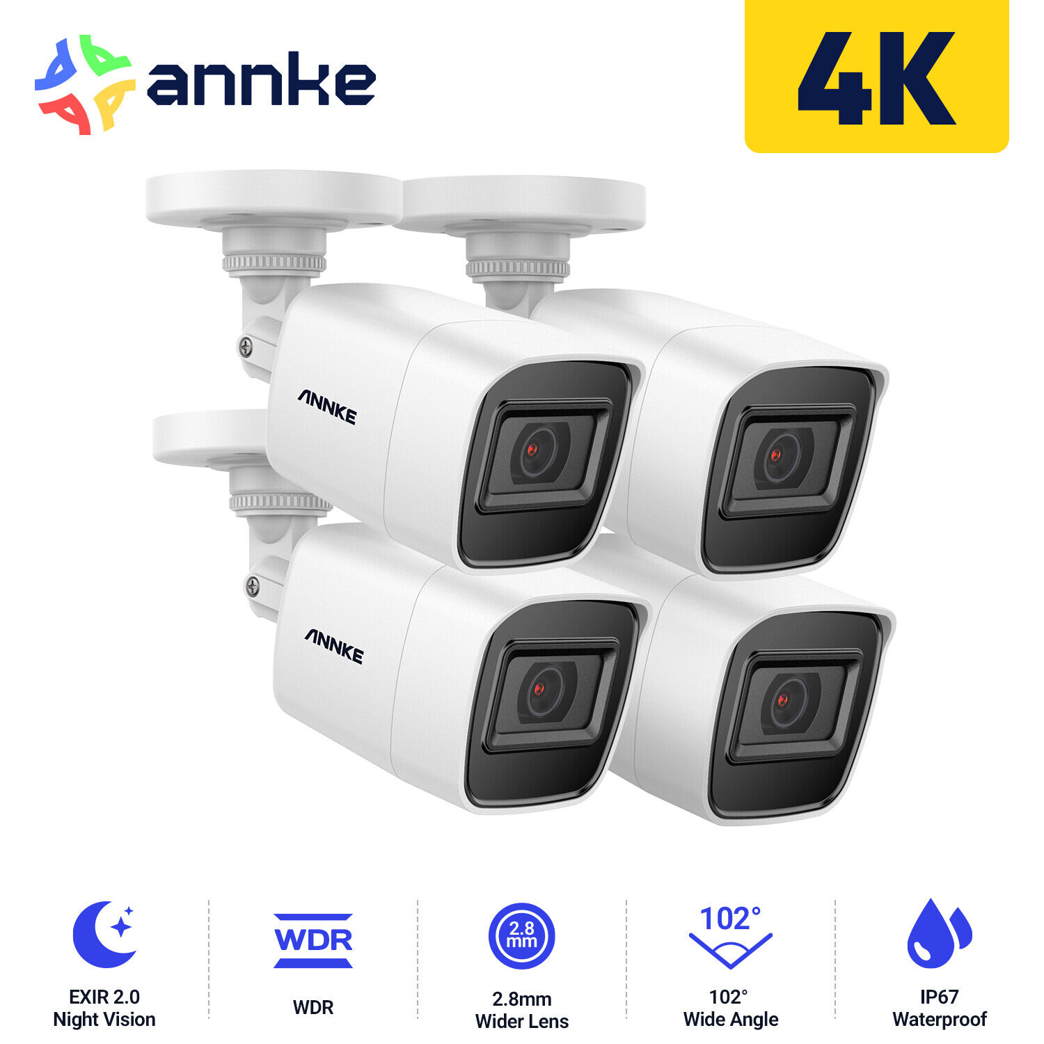 ANNKE 4PCS 4K 8MP Security Camera Outdoor EXIR Night Vision for DVR CCTV System ANNKE AU-KCR1BL0402 - фотография #2