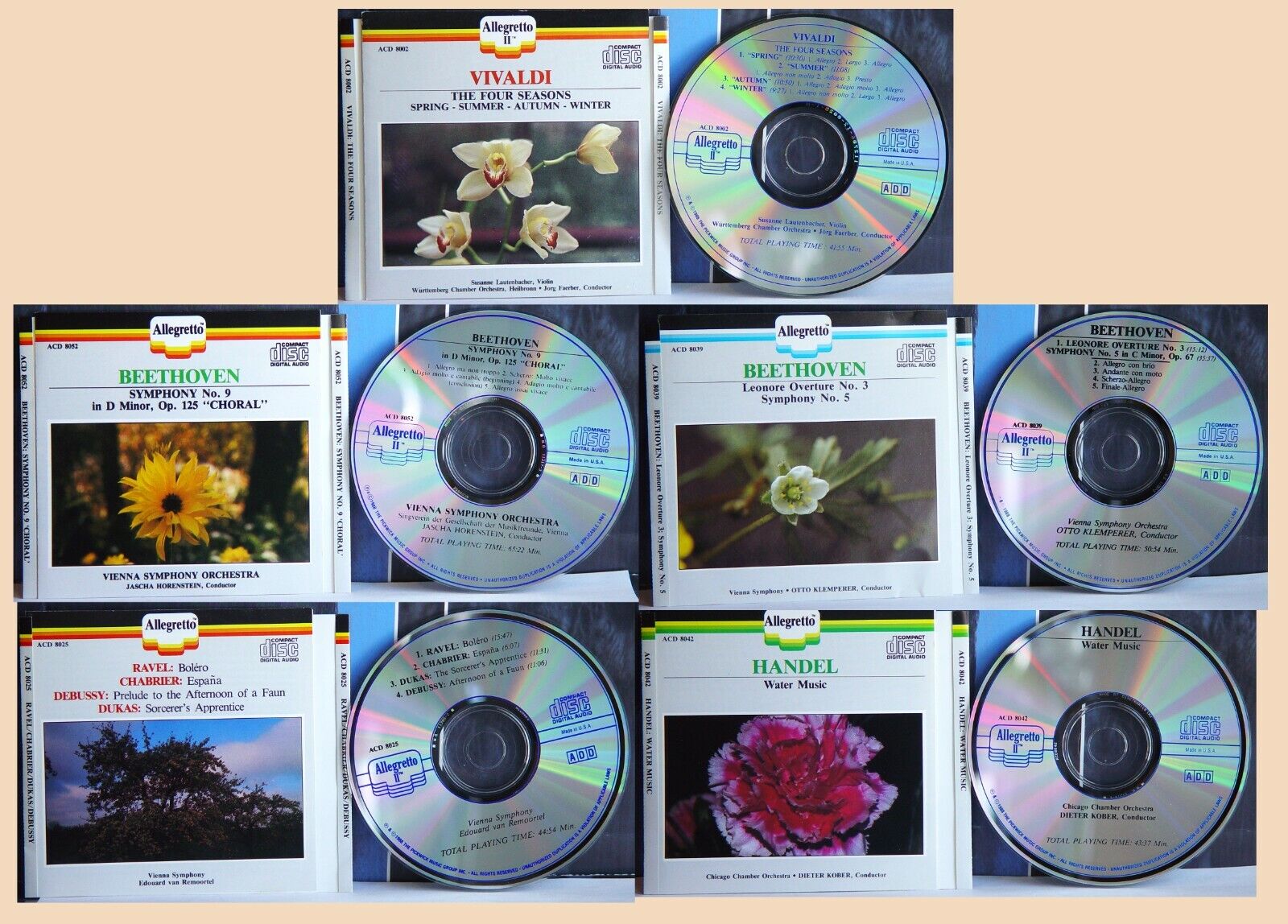 5 Classical CDs Beethoven Vivaldi Handel Ravel Chabrier Debussy Dukas Allegretto Без бренда
