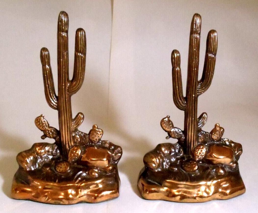Rare DODGE 1940's-Vintage PRISTINE Antique Copper-Bronze Saguaro Cactus Bookends Dodge Inc.