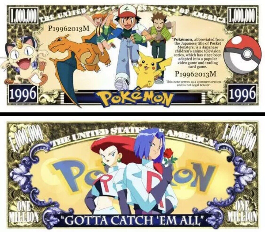 Pokémon Classic 5 Pack Collectible Novelty Funny Money 1 Million Dollar Bills Без бренда