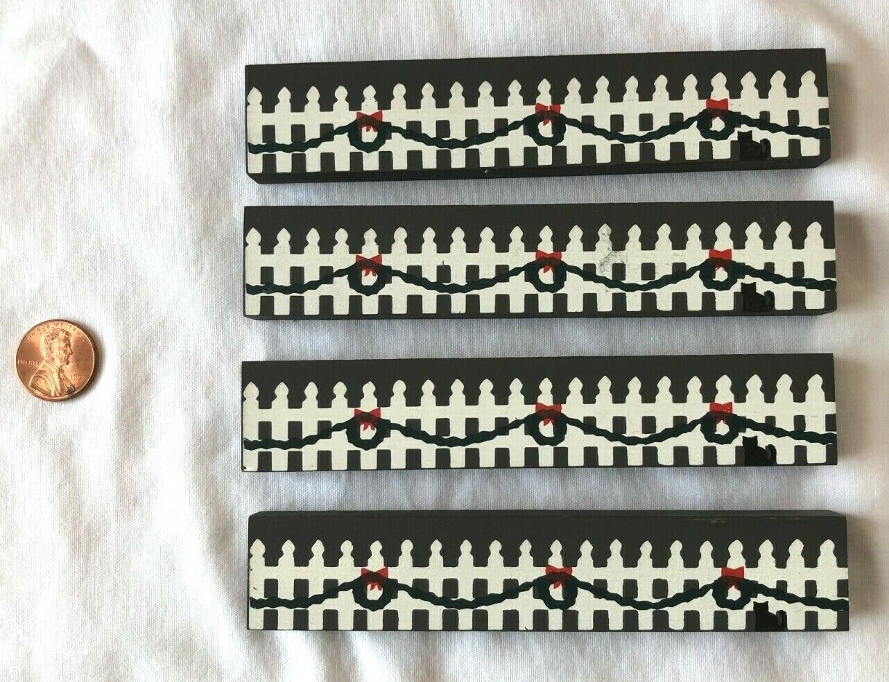 Vintage Naive Painted Wooden Holiday Picket Fence 4 pc set Wood Model Folk Art  Без бренда