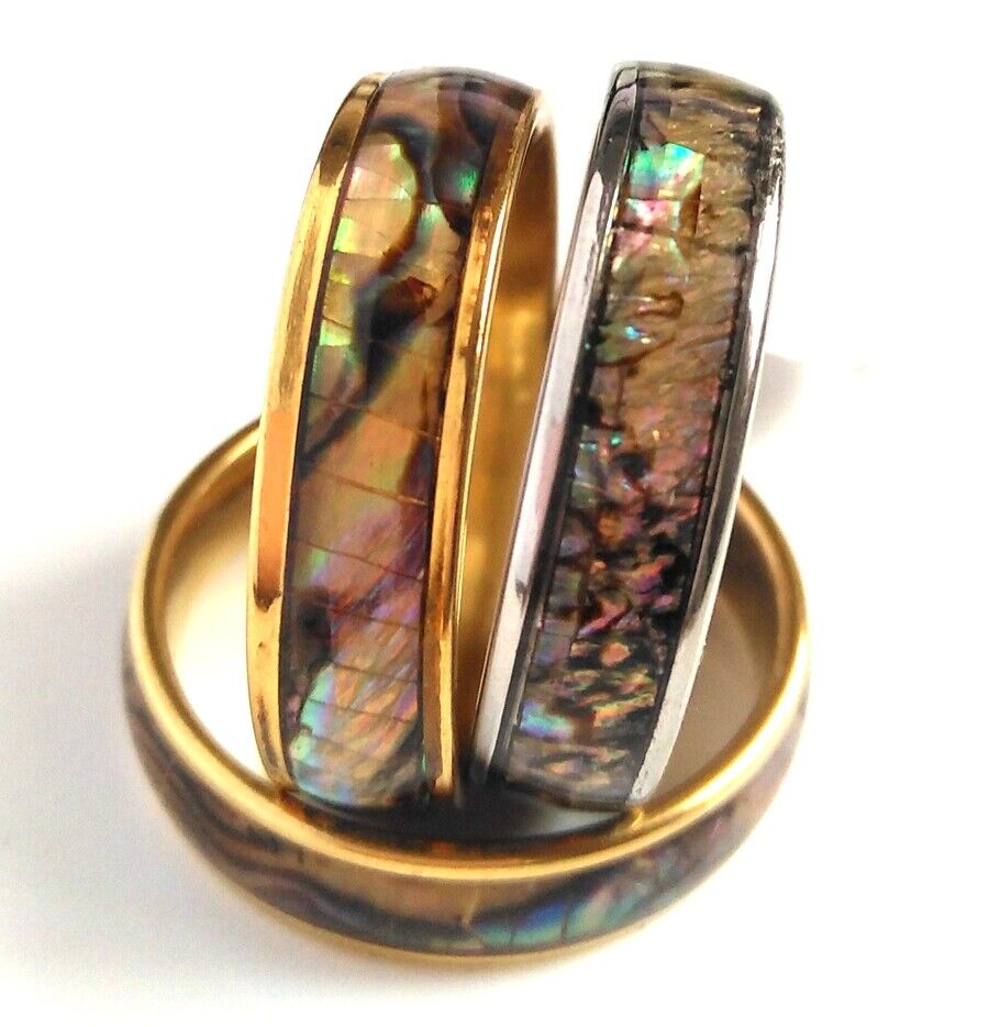 12pcs Gold & Silver Stainless Steel Abalone Shell Ring 6MM Unisex Trendy Jewelry Unbranded - фотография #5