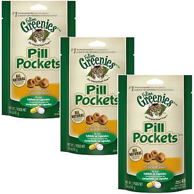 Feline Greenies Pill Pockets Chicken 45 count 1.6 oz  3 PACK  For Cat Medicine Greenies 10085259