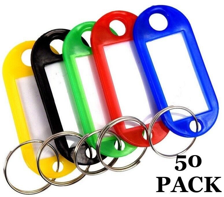 50 Pcs Plastic Key Tags Id Label Name Luggage Car Tags Split Ring Baggage Chains Без бренда