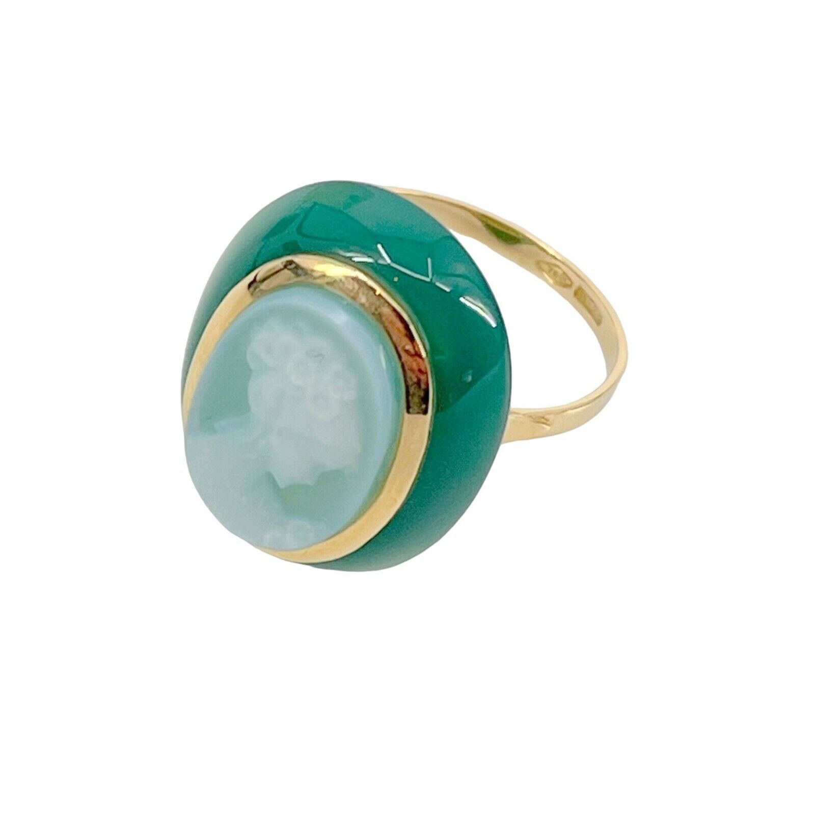New Giovanni APA Green Agate Hand Carved Shell Cameo 18K Yellow Gold 750 Ring 6. Giovanni APA - фотография #6