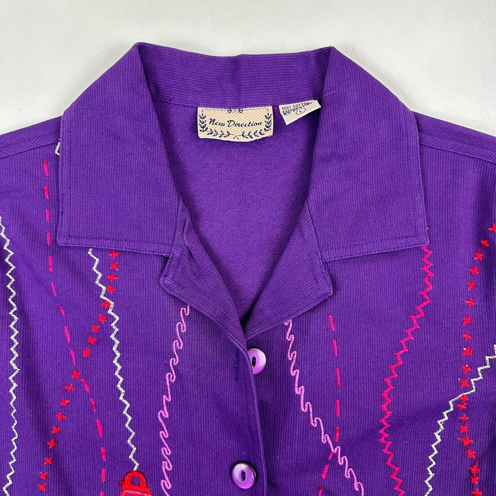 VTG NWT New Directions Purple Red Hat Society Button Jacket Sz L Corduroy Cotton New Directions - фотография #4