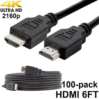 Lot of 100 High-Speed 1.4 HDMI Cables PVC 2160p Black Cord SatelliteSale 6 feet SatelliteSale 100P6FTHDMI