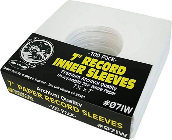 (100) 7" Record Inner Sleeves - White ARCHIVAL Paper ACID FREE 45rpm - #07IW  Square Deal Recordings & Supplies 07IW