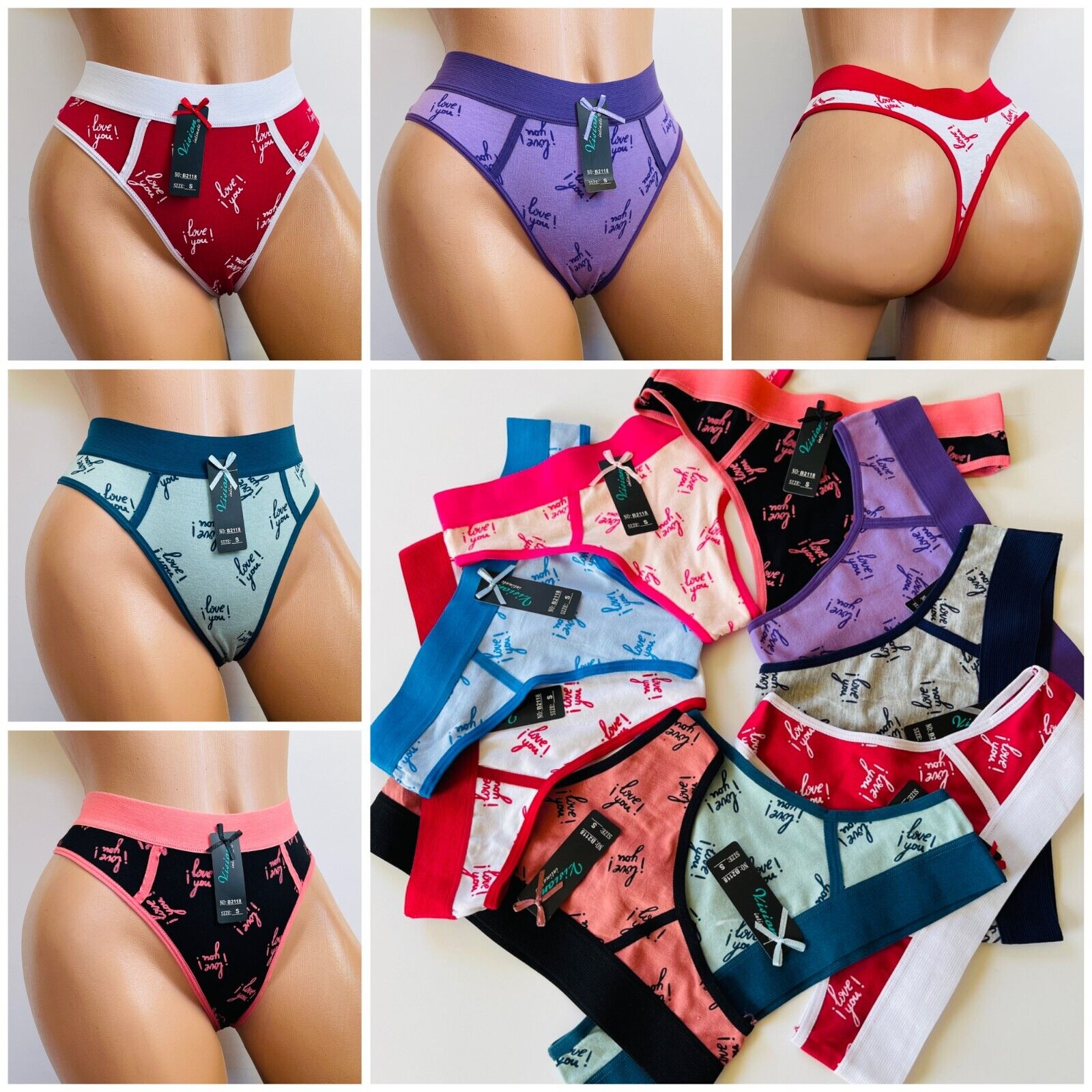 6 Pack Women's Sexy Thongs G-String Cotton Panties Briefs Lingerie Underwear S Vision Does Not Apply