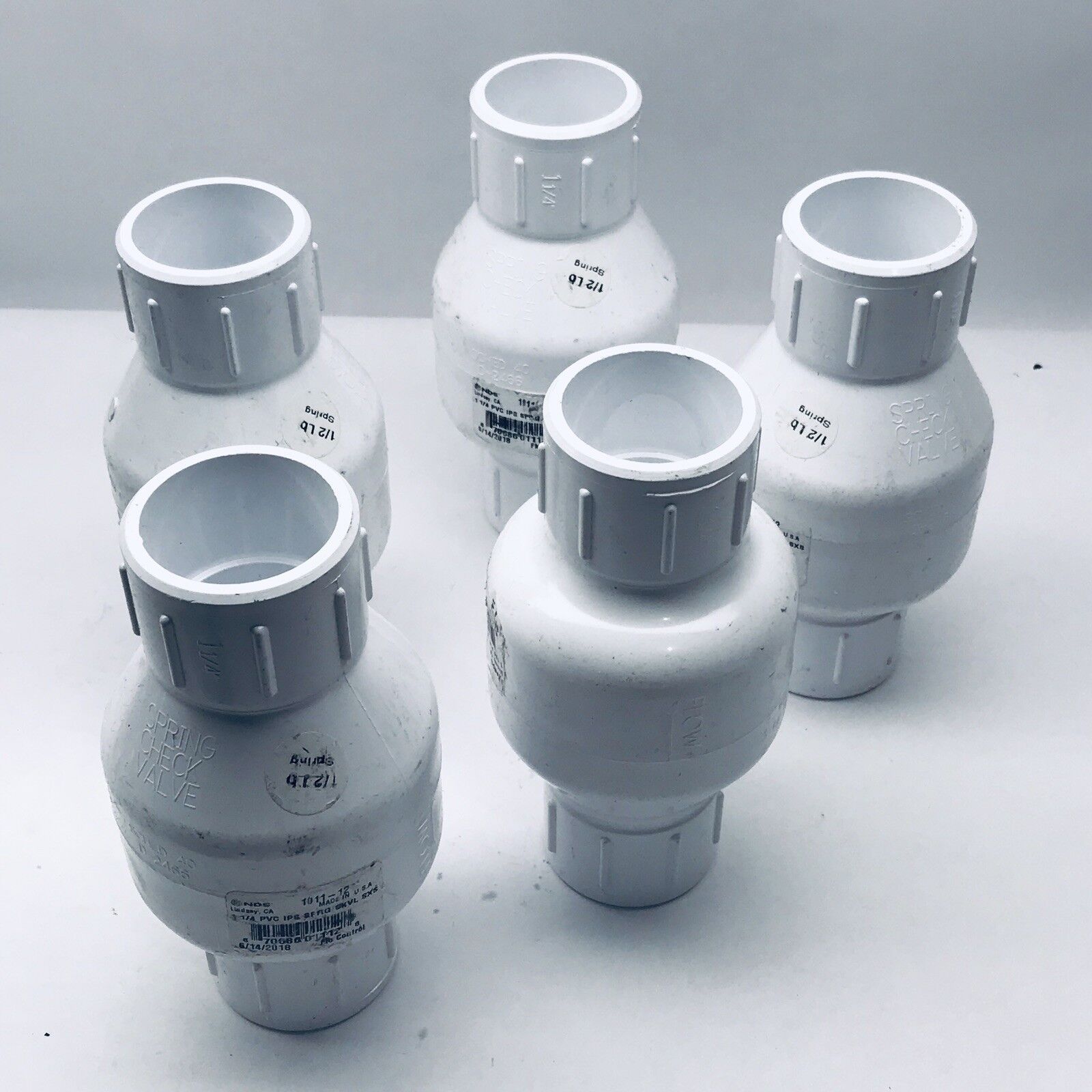 LOT OF 5 FLOW CONTROL  1¼ PVC SPRING CHECK VALVE  NDS 1011-12