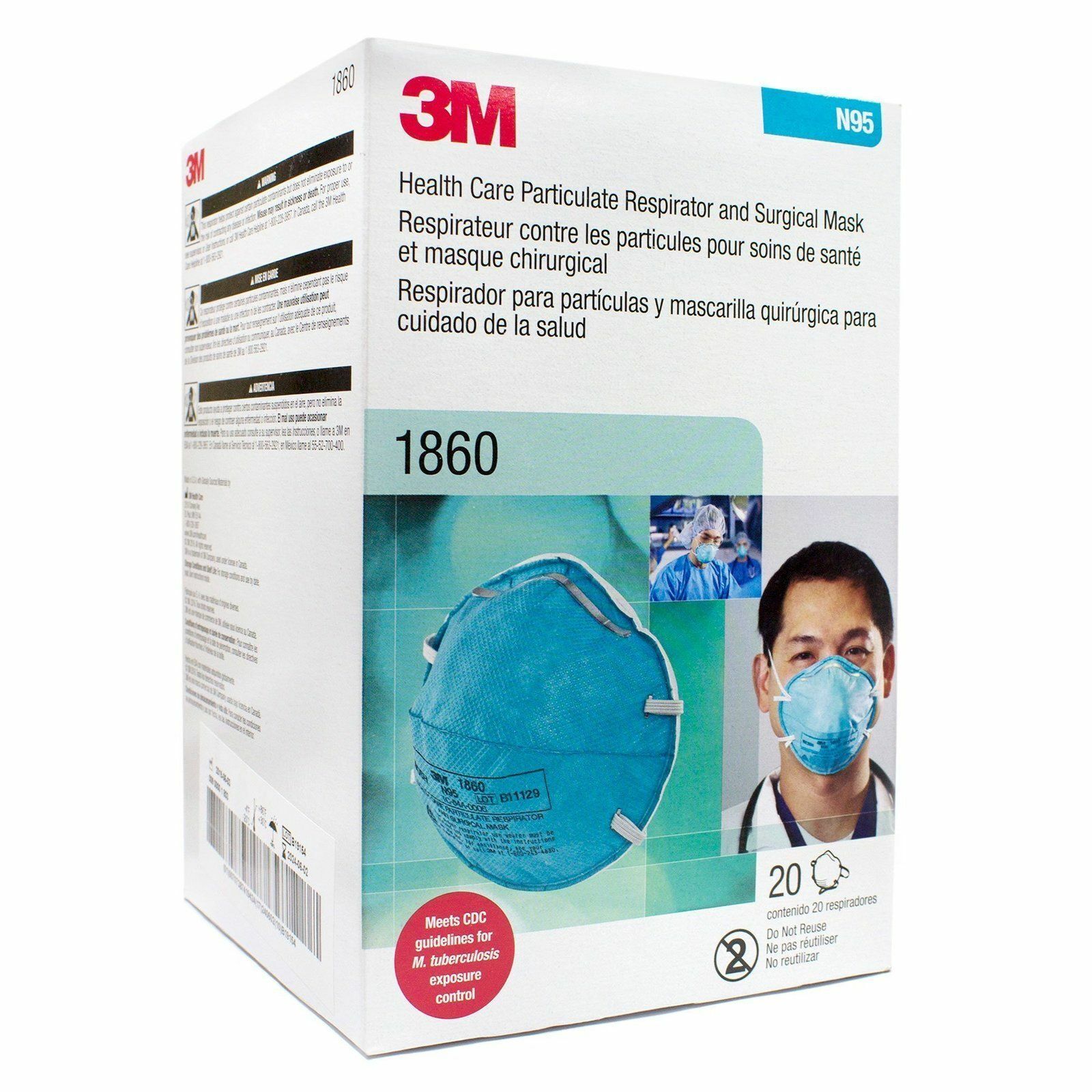 *20-Pieces* 3M N95 Health Care Particulate Respirator Surgical Face Mask 1860 3M 3M 1860