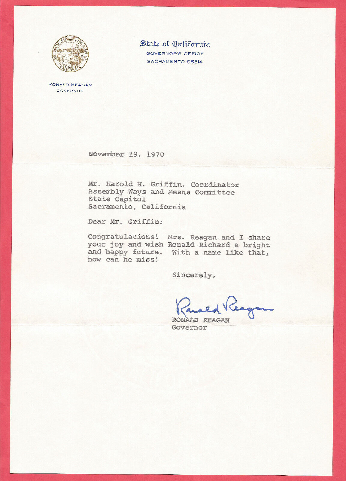 Ronald Reagan Novenber 19 1970 Без бренда