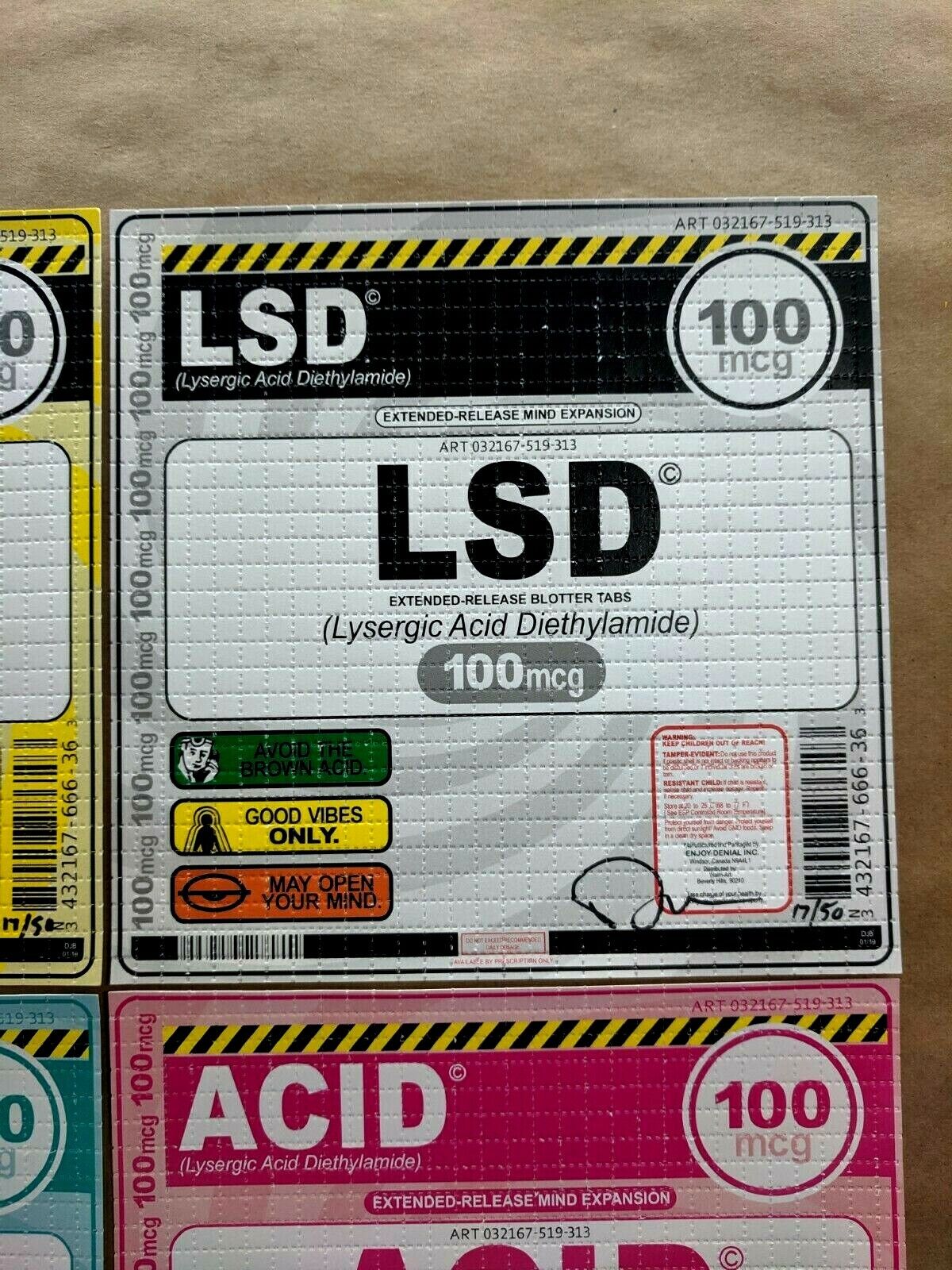 Denial Blotter Print 4 Pack Drugs Psychedelic LSD ACID 100mg Good Vibes Mimo Art Без бренда - фотография #3