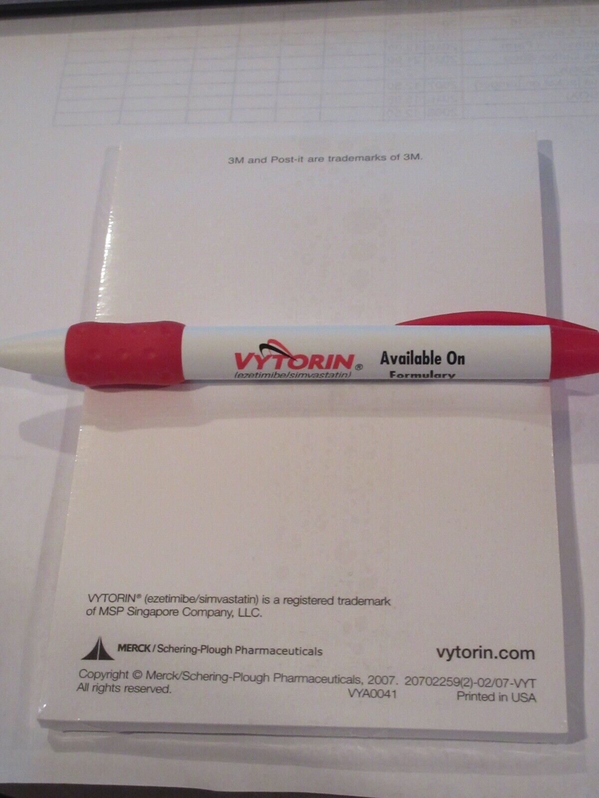 Pharmaceutical drug rep collectible Vytorin pen and 1 (tablet) note pad Nice! Unbranded