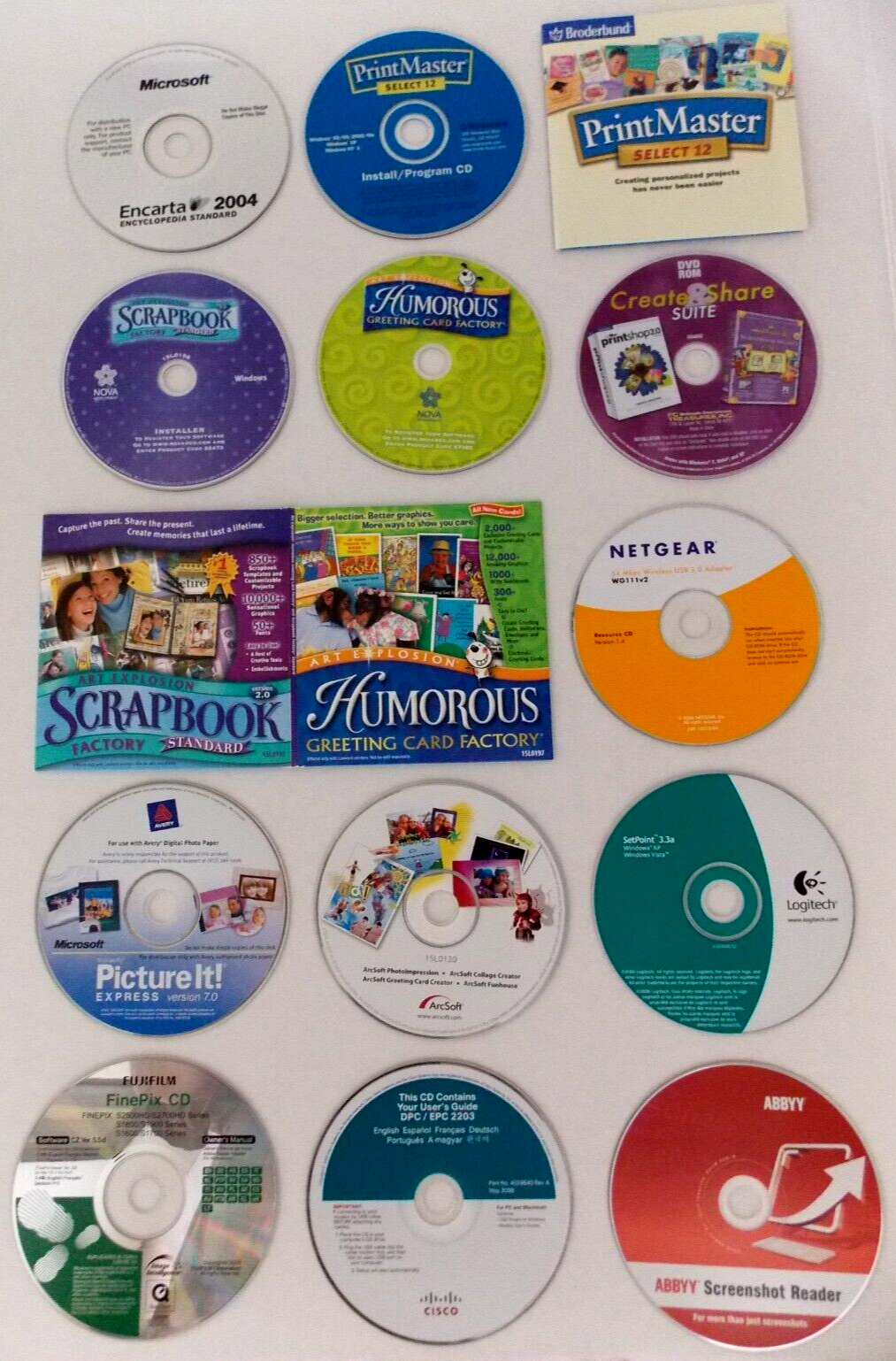 VINTAGE LOT OF 12 COMPUTER SOFTWARE PROGRAMS ~ CD-ROM DISCS MIXED LOT ~ EXC COND Mixed Brands Computer Software