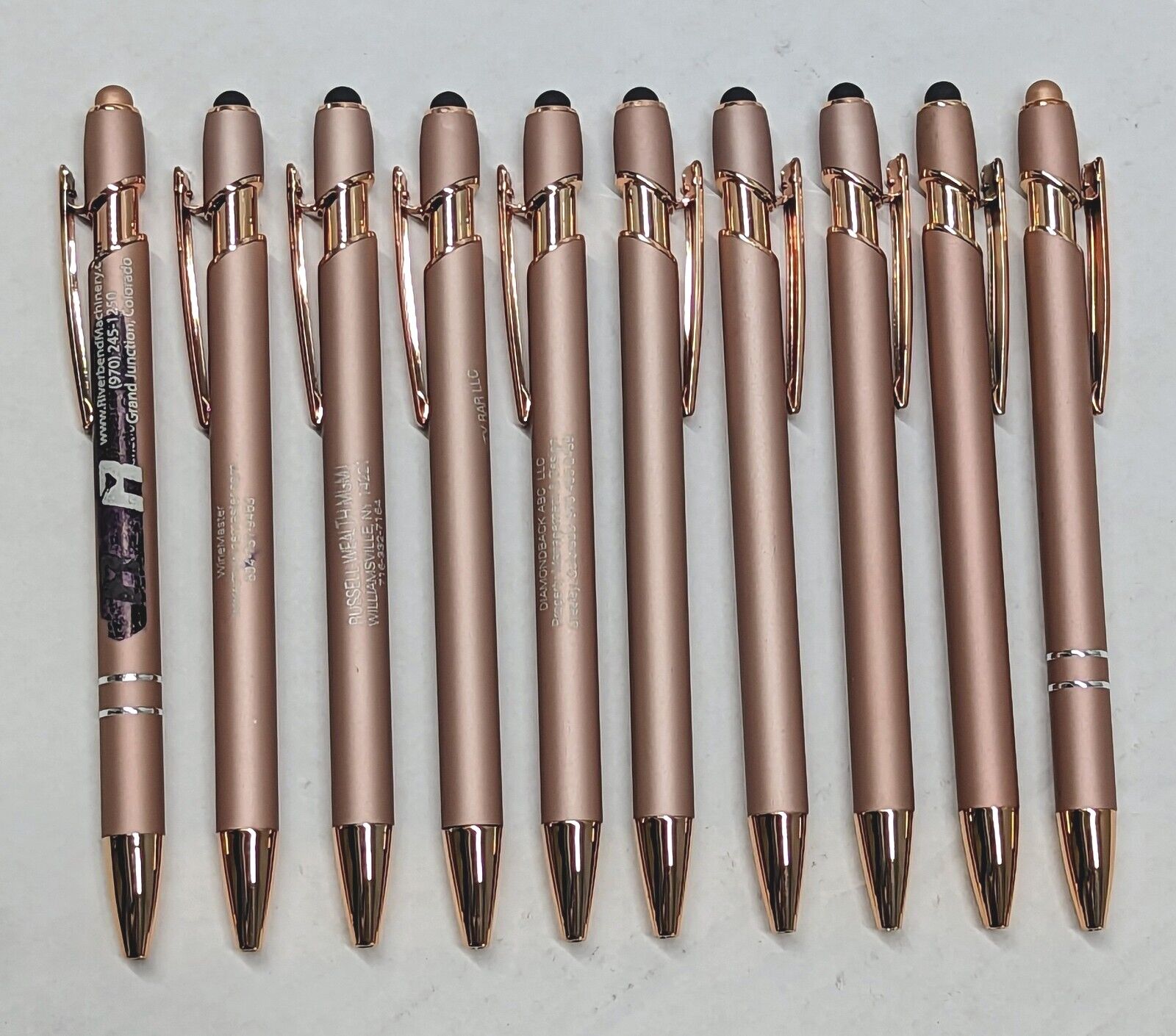 10ct Lot Misprint Metal Retractable Softex Stylus Pens: Rose Gold w/Rose Gold Alpha Metal Does Not Apply