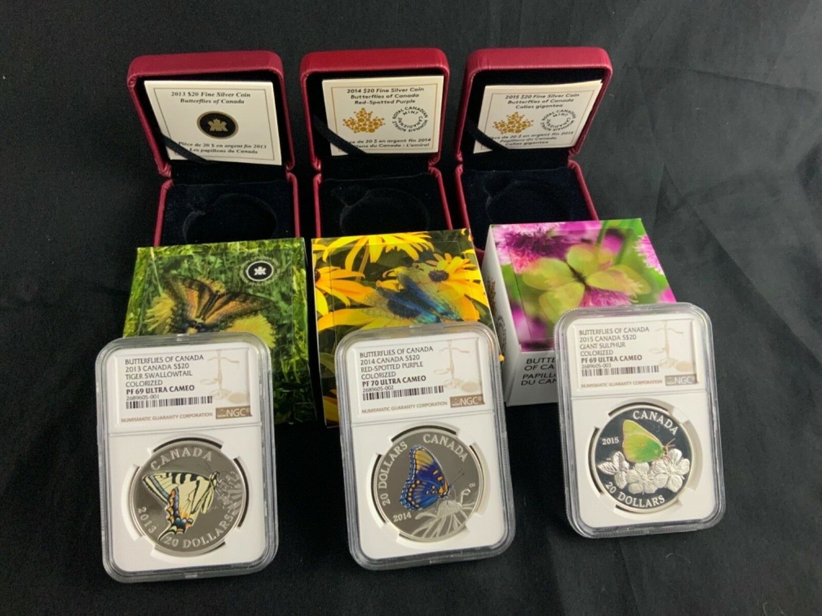 2013 2014 2015 1 oz .999 Silver PROOF $20 Butterflies of Canada NGC PF70 69 Set! Без бренда