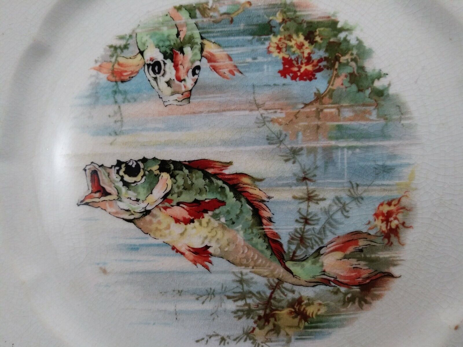 Antique Huntington Fish-Themed 18" Platter + Set Of Three 8" Plates c1890-1907 Huntington NA - фотография #7
