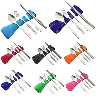 4 Pcs Cutlery Travel Knife Fork Portable Bag Stainless Steel Spoon Chopstick US Unbranded - фотография #3