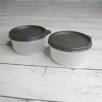 Tupperware 1 Cup Round Snack Storage Container Gray Black Seal Lid Set Lot Tupperware
