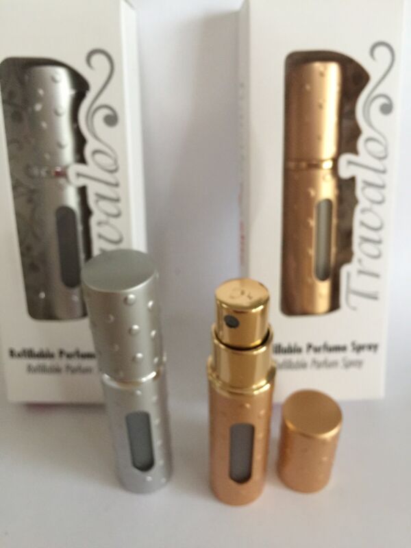 2  pac Travalo Classic refillable atomizers Silver / Gold w/ dots New in Box 4ml Travalo 4ml