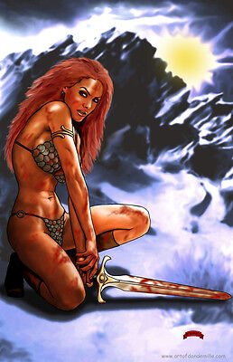Red Sonja she devil sword sexy art marvel comics 11x17 signed print Dan DeMille Без бренда