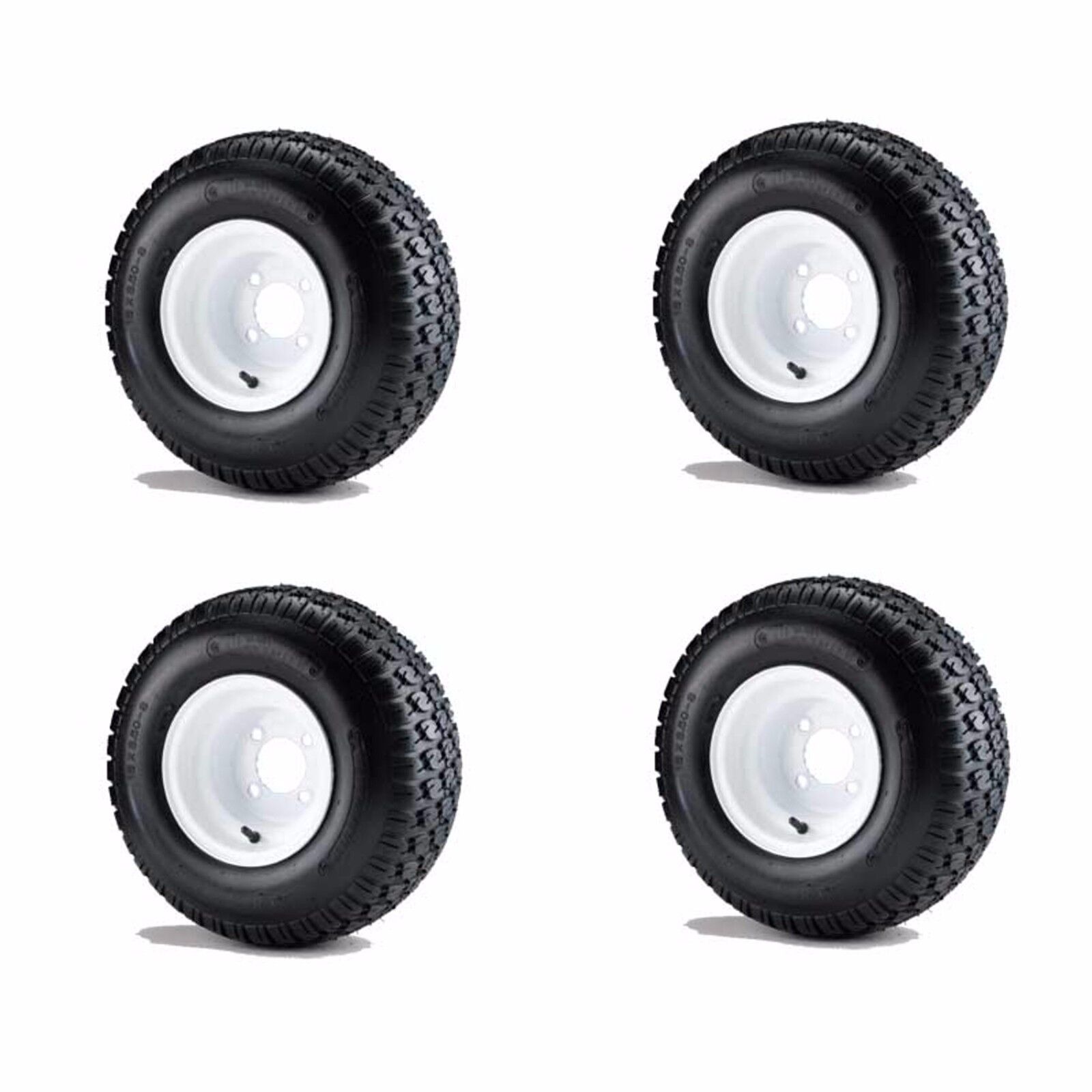 Set of 4 Golf Cart 18x8.50-8 6 Ply Traction Tires mounted on 8" White Wheels Aftermarket Products 30225