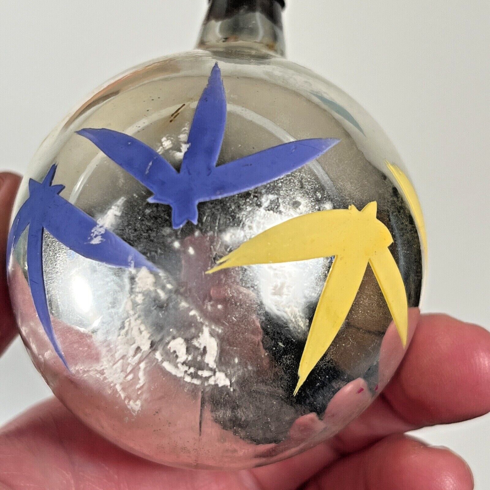 Lot of 6 Vintage SILVER Tone Hand Blown PAINTED Glass Christmas Tree Ornaments Unbranded - фотография #12
